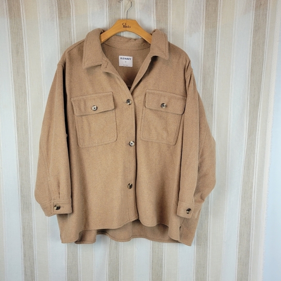 Old Navy Soft Brushed Utility Shacket Wool Blend Camel Tan Size 4X - Picture 2 of 11